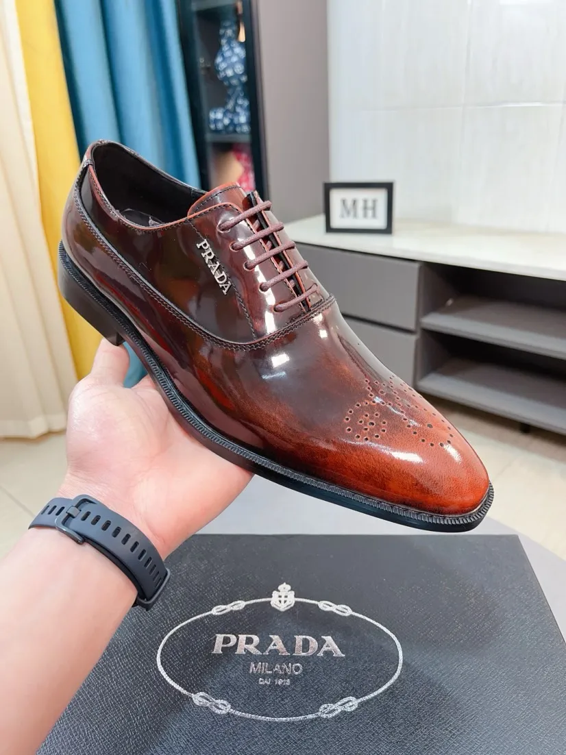 Men's shoes 💰540🌹🌹【PRADA Leather Shoes】Top purchasing agent Original imported Italian custom cowhide leather surface, fully imported water-dyed breathable cowhide lining, original factory special molded sole super comfortable, size: 38-44